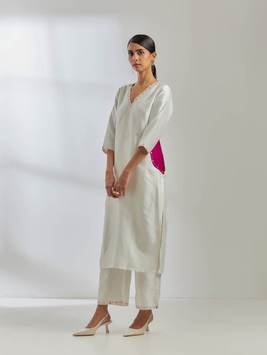 White Raw Silk Mira Kurta - The Indian Cause